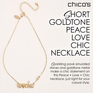 Chico's SHORT GOLDTONE PEACE LOVE CHIC NECKLACE